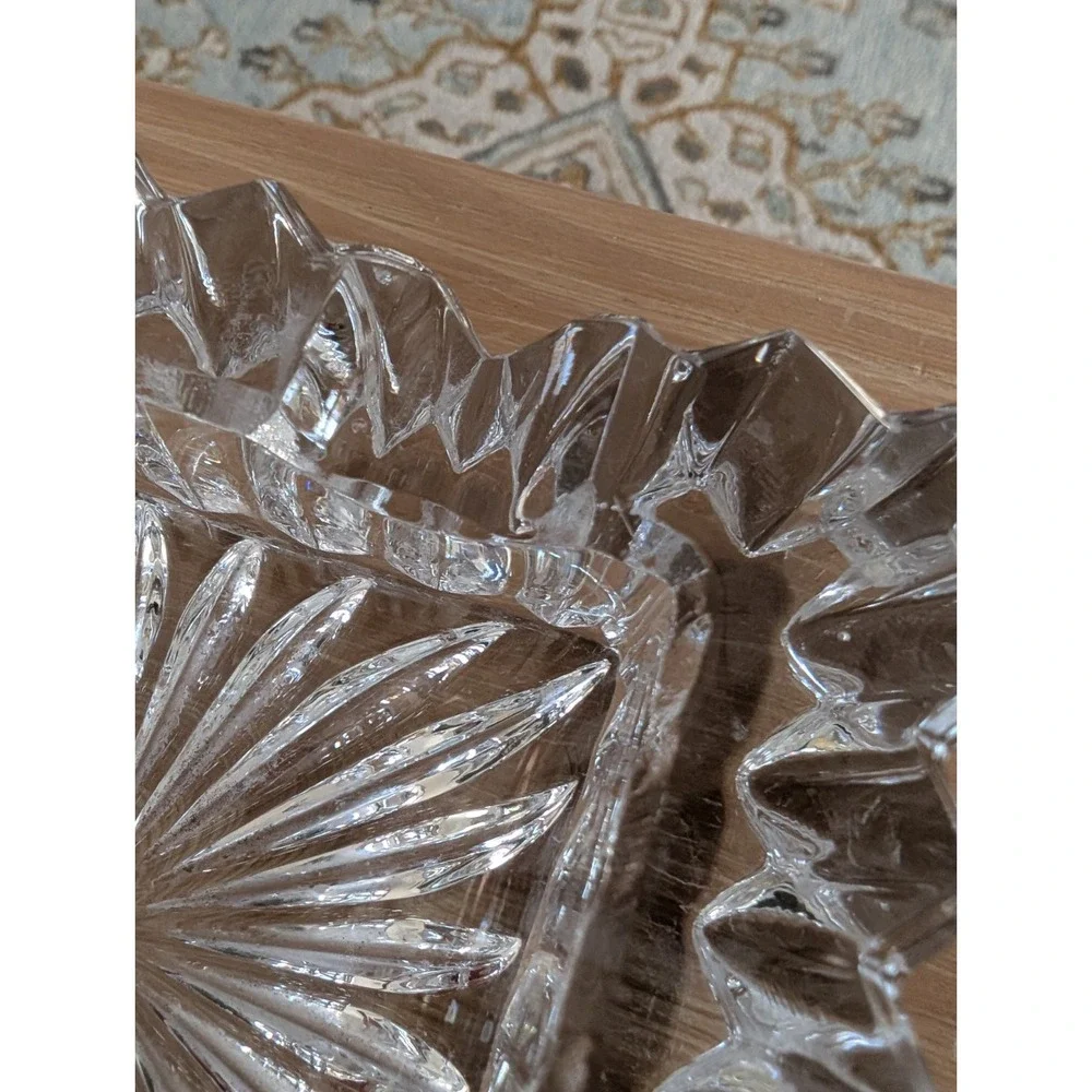 Vintage Glass Square Heavy Clear Star Crystal Ash Tray